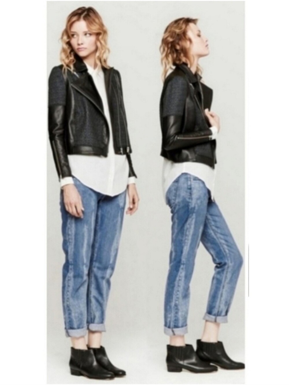 Helmut Lang Peak Jacquard Leather Crop Biker Jacket Small Black Moto Grunge